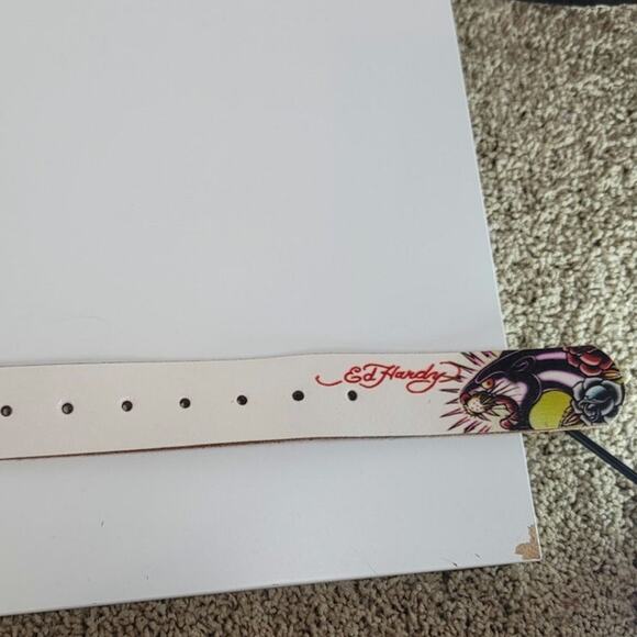 ED HARDY Y2K LEATHER WHITE BELT, SZ XS - Picture 9 of 10